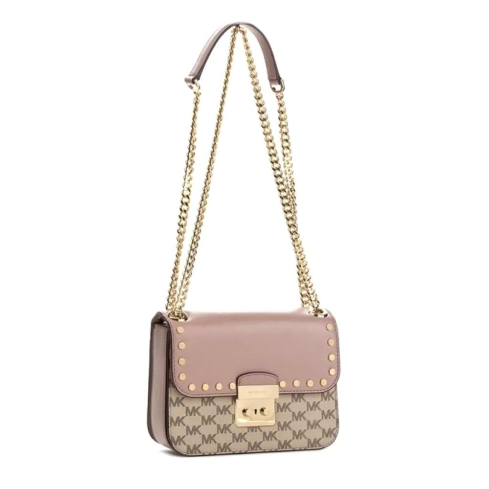 NWT AUTHENTIC MICHAEL KORS SLOAN EDITOR MD CHAIN SHOULDER HANDBAG NAT/ FAWN PINK